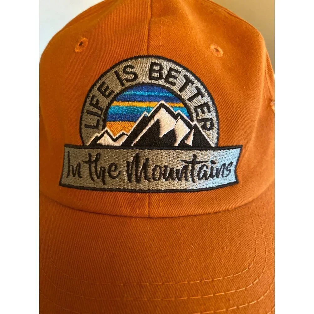Life is Better in the Mountains Orange Distressed Hat Cap‎ Adjustable